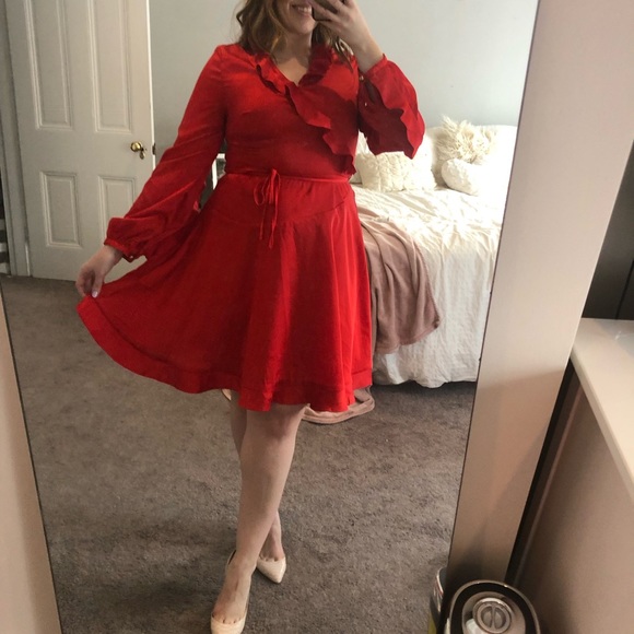 Red Satin Ruffle Dress - Picture 7 of 7